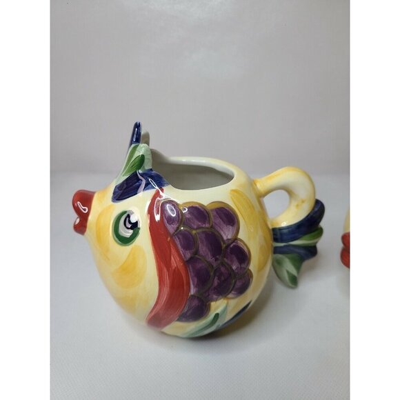 Tabletops Gallery Under The Sea Fish Shaped Creamer And Sugar Bowl Set Ceramic - Picture 2 of 12